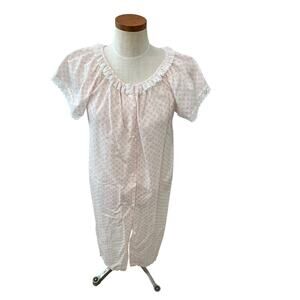 Vintage 60s 70s White Eyelet and Pink Floral Nightgown